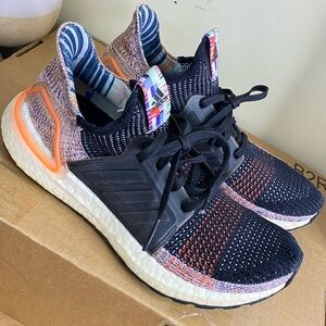 Adidas UltraBoost 19 Black Multi Color Rainbow Womens 7.5 Mens 6.5